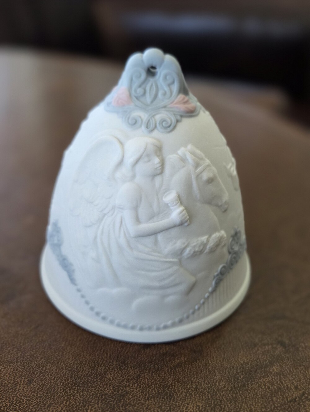 Lladro Spain Bisque Porcelain 2002 Bell Angel/Horse And Doves Over A Village